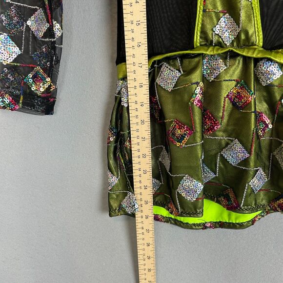 Mara Dancewear Medium Green Sequin Mesh Long Sleeve Alternative Leotard Shorts - Picture 6 of 12